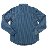 Ilooove - Men's Thick Denim  Vertical Blue And White Stripe Shirt Jacket,  Retro Workshirt  Long Sleeve Workshirt