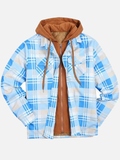 Ilooove - Western Style Men's thickened cotton aztec pattern printing plaid jacket hooded