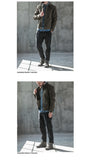 Ilooove - Men's Retro Canvas Jacket  Tough Guy Wear Blue Dye Slim Fit Classic Lapel Denim Brown Color Jacket Men