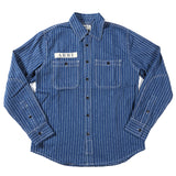 Ilooove - Men's Thick Denim  Vertical Blue And White Stripe Shirt Jacket,  Retro Workshirt  Long Sleeve Workshirt