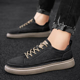 Back to college Men Leather Casual Shoes Fashion Leather Flat Shoes Sneakers Pure Black Warm Thick Sole Soft Wear Low Top New Zapatillas Hombre