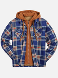 Ilooove - Western Style Men's thickened cotton aztec pattern printing plaid jacket hooded