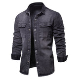 Ilooove - Men Vintage Washed Denim Jacket Causal Wearing Long Sleeve Denim Shirt Ture US Size  Denim Shirt Jacket