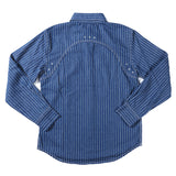 Ilooove - Men's Thick Denim  Vertical Blue And White Stripe Shirt Jacket,  Retro Workshirt  Long Sleeve Workshirt