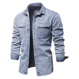 Ilooove - Men Vintage Washed Denim Jacket Causal Wearing Long Sleeve Denim Shirt Ture US Size  Denim Shirt Jacket