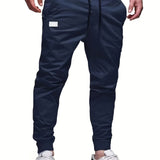 Ilooove - Trendy Solid Cargo Pants, Men's Multi Flap Pocket Trousers, Loose Casual Outdoor Pants, Men's Work Pants Outdoors Streetwear Hiphop Style