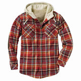 Ilooove - Thickened Warm Men's Shirt Jacket Autumn Winter Plaid Hooded Jacket & Coat