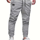 Ilooove - Trendy Solid Cargo Pants, Men's Multi Flap Pocket Trousers, Loose Casual Outdoor Pants, Men's Work Pants Outdoors Streetwear Hiphop Style