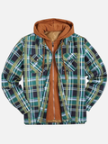 Ilooove - Western Style Men's thickened cotton aztec pattern printing plaid jacket hooded