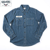 Ilooove - Men's Thick Denim  Vertical Blue And White Stripe Shirt Jacket,  Retro Workshirt  Long Sleeve Workshirt