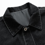 Ilooove - Mens Western Outerwear Casual Solid Color Loose Cowboy Denim Jacket