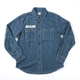 Ilooove - Men's Thick Denim  Vertical Blue And White Stripe Shirt Jacket,  Retro Workshirt  Long Sleeve Workshirt