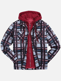 Ilooove - Western Style Men's thickened cotton aztec pattern printing plaid jacket hooded