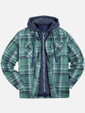 Ilooove - Western Style Men's thickened cotton aztec pattern printing plaid jacket hooded