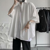 Men Shirts Harajuku Black White Simple Short Sleeve Korean Style Draped Loose Plus Size S-3XL Hip-hop Summer All-match Outwear