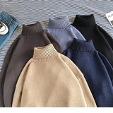 Winter Warm Men's Turtleneck Sweaters Solid Korean Man Casual Knitter Pullovers 2023 Harajuku Male Fleece Sweaters