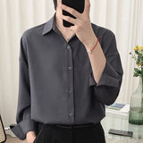 Korean Fashion 2023 Spring All-match Men Shirt Quality Chiffon Button Up Long Sleeve Casual Solid Color Loose Men Dress Shirt