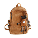 Women Corduroy Backpack Khaki SchoolBag Cute Teenage Girls Harajuku Female Bag Student Kawaii Lady Book Pack New Fashion Mochila