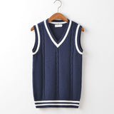 Mens Fashion Winter Thick V-Neck Sleeveless Vest Sleeveless Sweater Cotton School Uniform Cotton Loose Knitting Vest Sweater