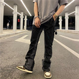 Urban Streetwear Flare Pants Black Wide Leg Jeans Hip Hop Splashed Ink Trousers Men Patchwork Slim Fit Denim Pants for Men