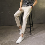 Spring Summer Men's Casual Pants Ankle Length Straight Classic Simplicity Solid Color  Comfortable Male Business Pants