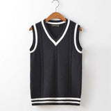 Mens Fashion Winter Thick V-Neck Sleeveless Vest Sleeveless Sweater Cotton School Uniform Cotton Loose Knitting Vest Sweater