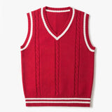 Mens Fashion Winter Thick V-Neck Sleeveless Vest Sleeveless Sweater Cotton School Uniform Cotton Loose Knitting Vest Sweater