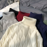 Mens Plus Size 6xl 7xl Sweater for Korean Fashion Trends Knit Clothes Twist Pattern Jumper Autumn Turtleneck Pullover Streetwear