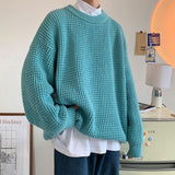 Waffle Round Neck Sweater Oversized Solid Color Fashion Harajuku Men's Jumpers Autumn Casual Knitted Pullovers