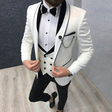 Slim Fit Casual Men Suits 3 Piece Groom Tuxedo for Wedding Prom Burgundy and White Male Fashion Costume Jacket Waistcoat Pants