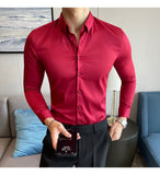 Plus Size 5XL-M British Style Solid Long Sleeve Shirt Men Clothing Simple Slim Fit Business Casual Chemise Homme Formal Wear Hot