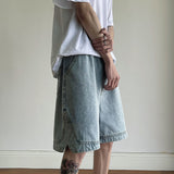 Summer New Men's Loose Short Jeans Fashion Slit Decor Denim Shorts Blue Short Pants Male Brand Clothes S-2XL