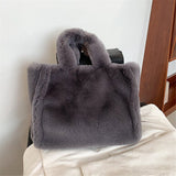 2 Size Faux Fur Women's Tote Bag Furry Plush Shoulder Messenger Bags for Women Designer Luxury Soft Top Handbags Warm Purses Sac