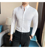 Plus Size 5XL-M British Style Solid Long Sleeve Shirt Men Clothing Simple Slim Fit Business Casual Chemise Homme Formal Wear Hot