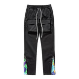 Streetwear Patchwork Cashew Flower Print Cargo Pants Men Women Hip Hop Functional tapered Pant Pocket Side Zip Cargo Trousers