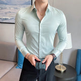 Plus Size 5XL-M Autumn New Solid Long Sleeve Dress Shirt Men Clothing Simple Slim Fit Casual Formal Wear Office Blouse Homme Hot