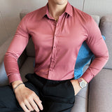 Plus Size 5XL-M Autumn New Solid Long Sleeve Dress Shirt Men Clothing Simple Slim Fit Casual Formal Wear Office Blouse Homme Hot