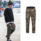 Camouflage Cargo Pants Men Vintage Side Multi-pocket Button Men's Camou Straight Trousers Streetwear Military Overalls for Male