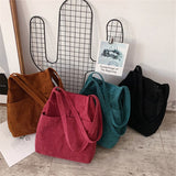 New Corduroy Totes Bag Carry Shoulder Bag  Crossbody Bucket Retro Casual Handbags With Inner Pocket For School Work Beach