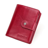 Genuine Leather Wallets Women Men Wallet Short Small RFID Blocking Card Holder Wallets Ladies Red Coin Purse