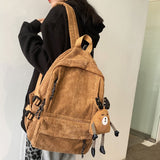 Women Corduroy Backpack Khaki SchoolBag Cute Teenage Girls Harajuku Female Bag Student Kawaii Lady Book Pack New Fashion Mochila