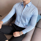 Plus Size 5XL-M Autumn New Solid Long Sleeve Dress Shirt Men Clothing Simple Slim Fit Casual Formal Wear Office Blouse Homme Hot