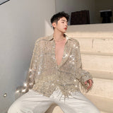 2023   Autumn New Product Irregular Sequin Tassel Shirt Niche Streetwear Fashion Long Sleeve Shirts Men's Tops 9Y7232