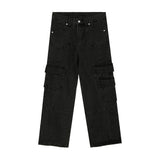 Black Clothing Men Autumn Vintage Jeans Washed Loose Wide Leg Pants Straight Cargo Pants Baggy Jeans Denim Jeans Streetwear