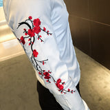 White/Black Long Sleeve Casual Embroidery Shirts Men Clothes 2023 Simple Slim Fit Streetwear Night Club Prom Blouse Homme 3XL-M