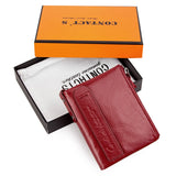 Fashion Genuine Leather Women Wallet Bi-fold Wallets Red ID Card Holder Coin Purse With Double Zipper Small Women's Purse