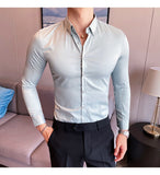 Plus Size 5XL-M British Style Solid Long Sleeve Shirt Men Clothing Simple Slim Fit Business Casual Chemise Homme Formal Wear Hot