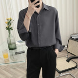 Korean Fashion 2023 Spring All-match Men Shirt Quality Chiffon Button Up Long Sleeve Casual Solid Color Loose Men Dress Shirt