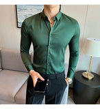 Plus Size 5XL-M British Style Solid Long Sleeve Shirt Men Clothing Simple Slim Fit Business Casual Chemise Homme Formal Wear Hot