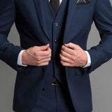 Navy Blue Formal Wedding Tuxedo for Gentleman Prom Men Suits Slim Fit 3 Piece American Male Fashion Set Blazer Vest with Pants